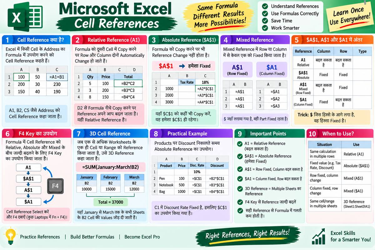 Excel Cell References: Relative, Absolute, Mixed और 3D Reference - Rajasthan GK and Computer Notes for Patwari & LDC Exam - NotesMind