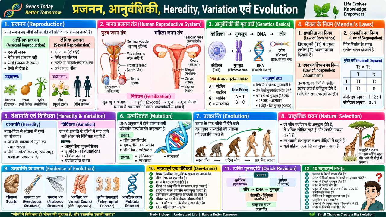 प्रजनन, आनुवंशिकी, Heredity, Variation एवं Evolution | Biology Notes
