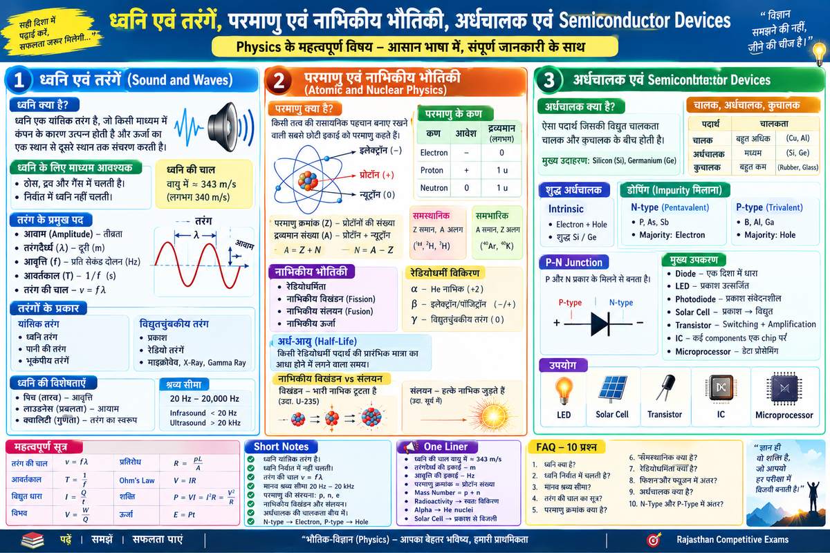 ध्वनि एवं तरंगें, परमाणु भौतिकी और Semiconductor – Physics Notes in Hindi