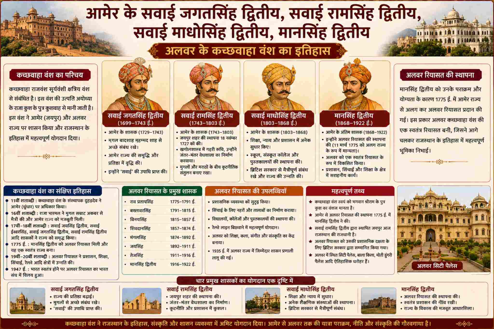 आमेर के सवाई जगतसिंह द्वितीय सवाई रामसिंह द्वितीय सवाई माधोसिंह द्वितीय मानसिंह द्वितीय अलवर के कच्छवाहा वंश का इतिहास - Rajasthan GK and Computer Notes for Patwari & LDC Exam - NotesMind