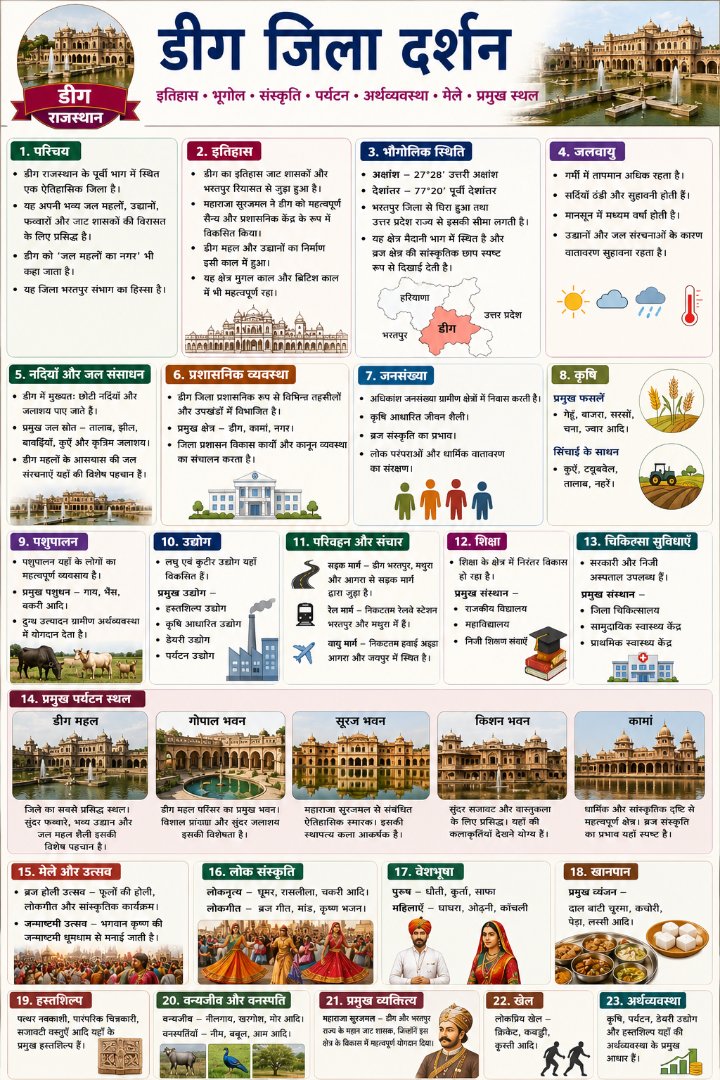 डीग जिला दर्शन - Rajasthan GK and Computer Notes for Patwari & LDC Exam - NotesMind