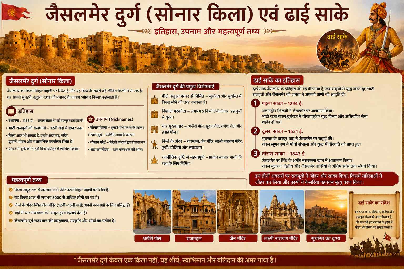 जैसलमेर दुर्ग (सोनार किला) एवं ढाई साके | इतिहास, उपनाम और महत्वपूर्ण तथ्य - Rajasthan GK and Computer Notes for Patwari & LDC Exam - NotesMind