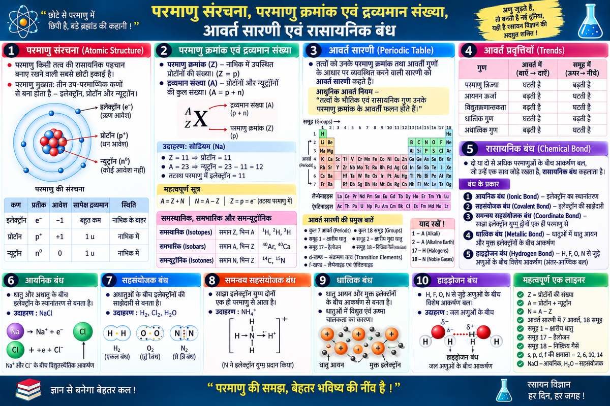 परमाणु संरचना, Atomic Number, Mass Number, आवर्त सारणी एवं रासायनिक बंध - NotesMind