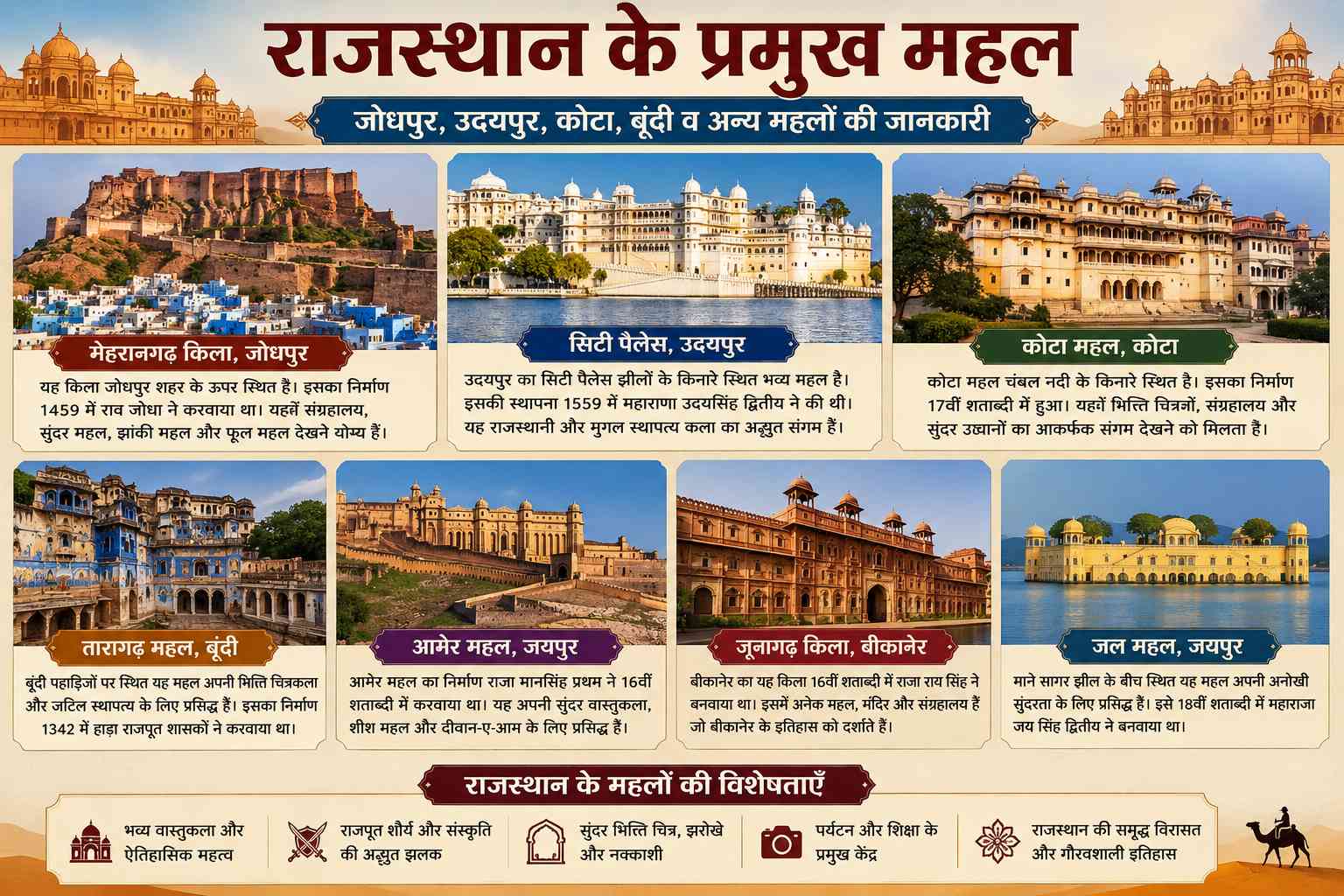 राजस्थान के प्रमुख महल | जोधपुर, उदयपुर, कोटा, बूंदी व अन्य महलों की जानकारी - Rajasthan GK and Computer Notes for Patwari & LDC Exam - NotesMind